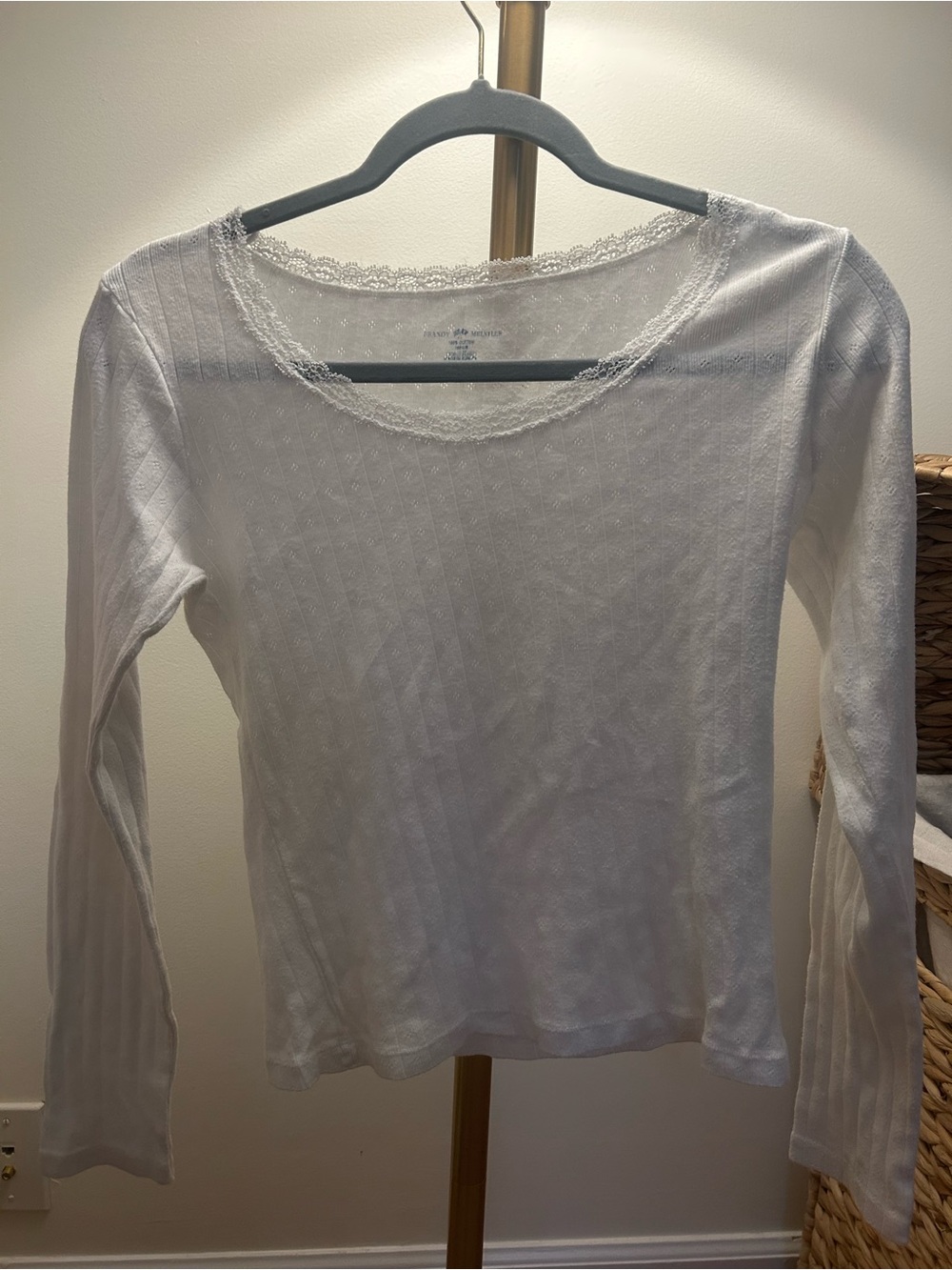 Brandy Melville White Lace-Trim Long Sleeve Tee